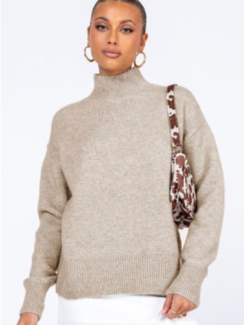 Princess Polly Beige Knit Mock Neck Sweater